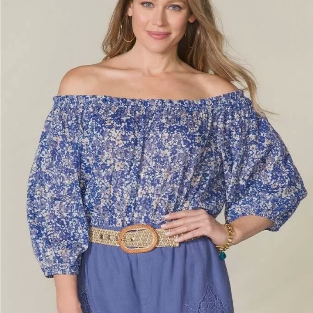 NWT Matilda Jane X GOOD HART Blue Floral Off-Shoulder Blouse